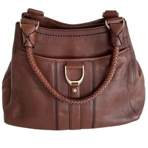 Cole Haan Handbag Purse Satchel Pebbled Brown Leather Equestrian Brass Accent